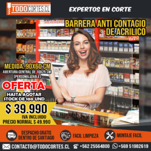 Mampara Protectora De Acrílico Para Mesón Atención A Público 90 Cms. X 60 Cms.