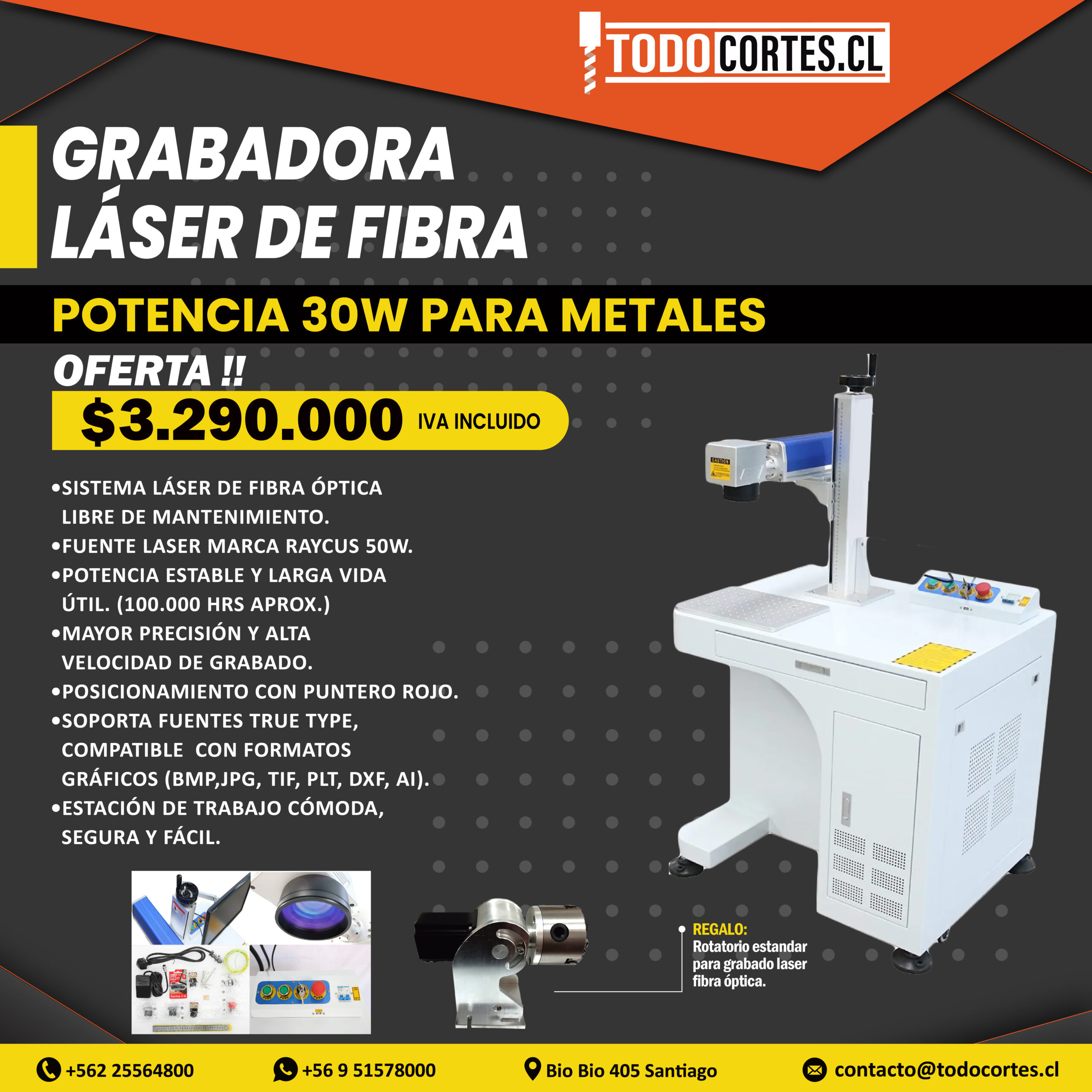GRABADORA LÁSER DE FIBRA POTENCIA 30W PARA METALES