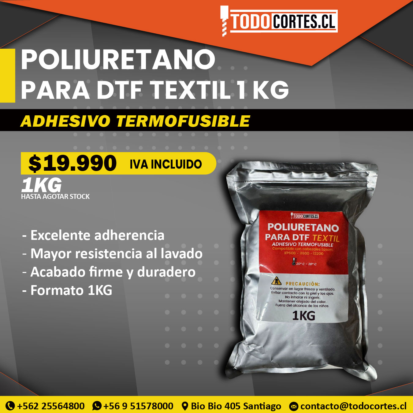 POLIURETANO PARA DTF TEXTIL 1 KILOGRAMO