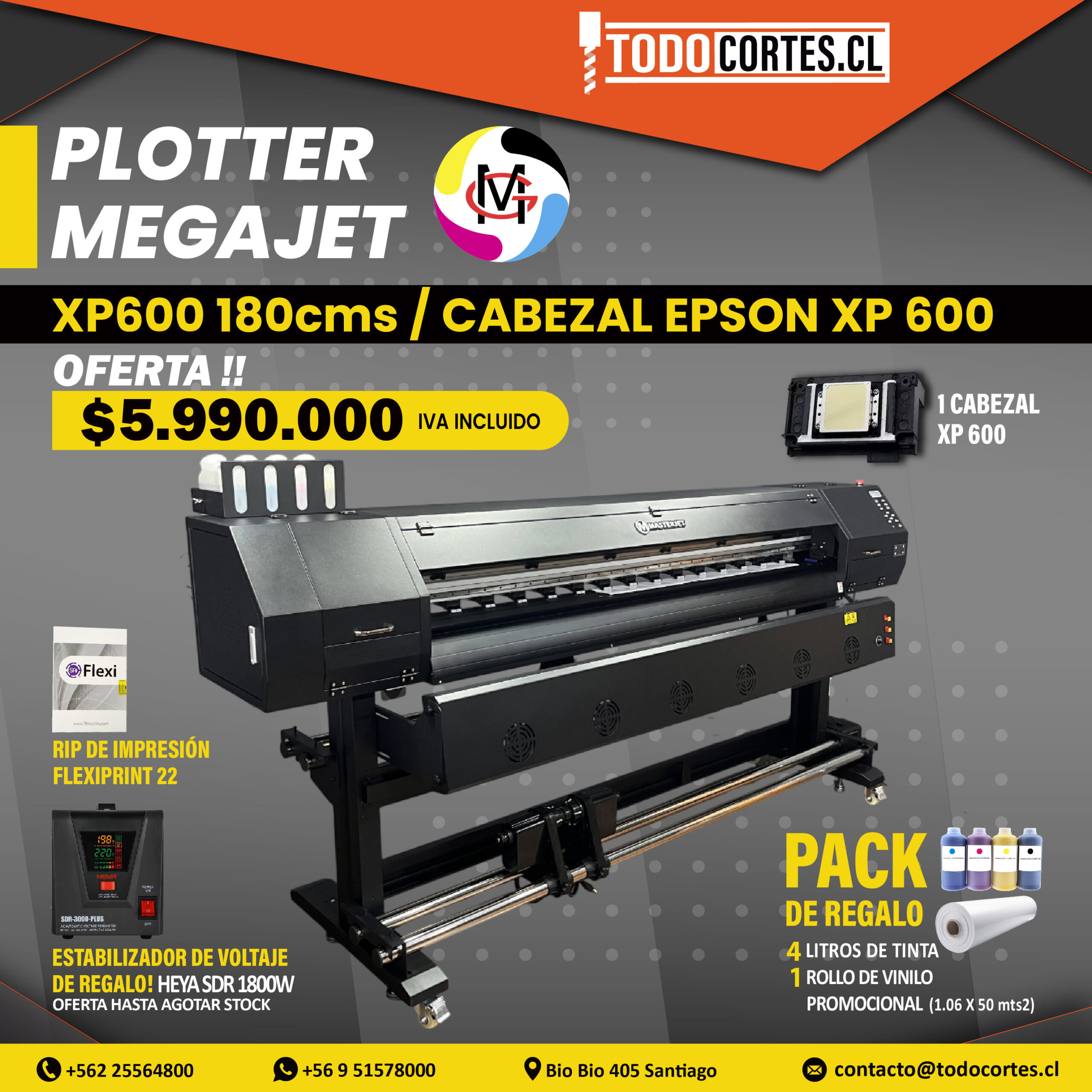 PLOTTER DE IMPRESION MEGAJET 1801E 180CMS CABEZAL EPSON XP600