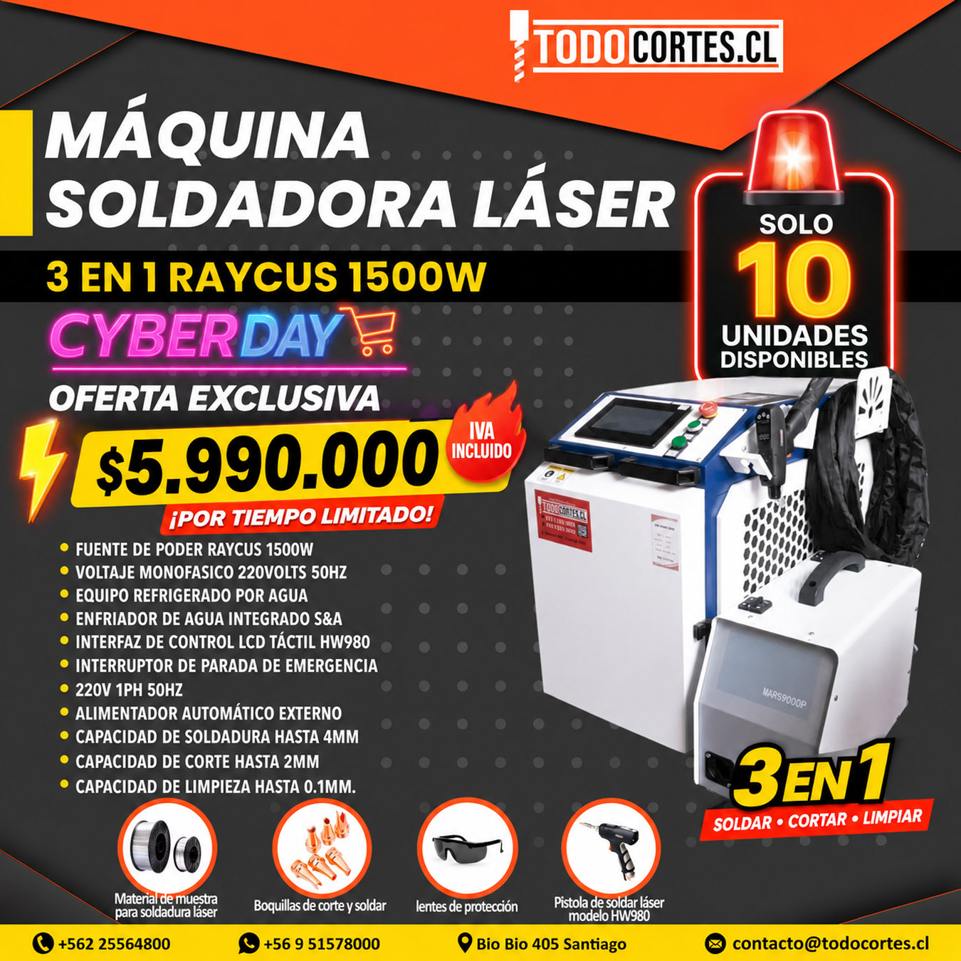 MAQUINA SOLDADORA LASER 3 EN 1 RAYCUS 1500W